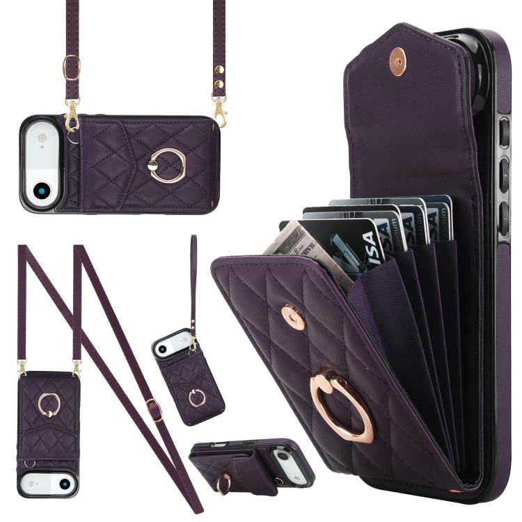 Estuche para teléfono con textura romboidal con cordón largo, For iPhone 17e / 16e, For iPhone 17 Pro Max, For iPhone 17 Pro, For iPhone 17, For iPhone Air, For iPhone 15 Pro Max