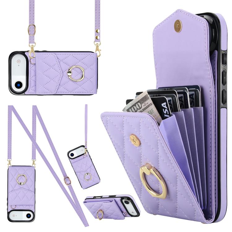 Estuche para teléfono con textura romboidal con cordón largo, For iPhone 17e / 16e, For iPhone 17 Pro Max, For iPhone 17 Pro, For iPhone 17, For iPhone Air, For iPhone 15 Pro Max