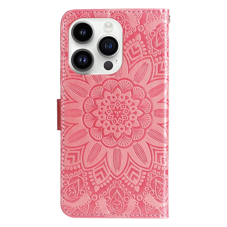 Estuche para teléfono de cuero con estampado de girasol en relieve, For iPhone 15 Pro Max, For iPhone 15 Pro, For iPhone 15 Plus, For iPhone 15