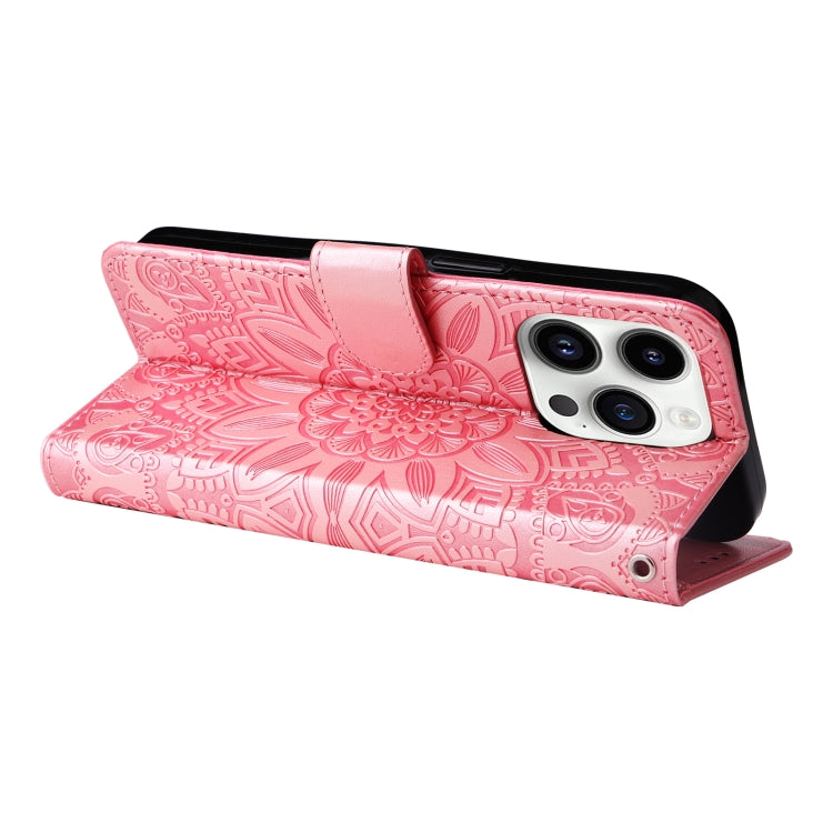 Estuche para teléfono de cuero con estampado de girasol en relieve, For iPhone 15 Pro Max, For iPhone 15 Pro, For iPhone 15 Plus, For iPhone 15