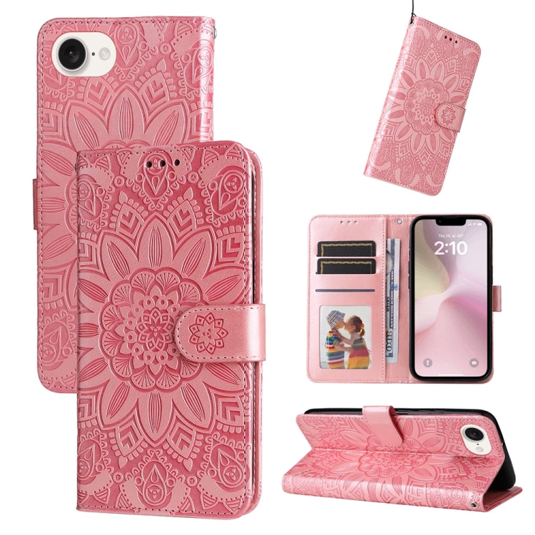 Estuche para teléfono de cuero con estampado de girasol en relieve, For iPhone 18 Pro / 17 Pro, For iPhone 18 Pro Max / 17 Pro Max, For iPhone 17e / 16e, For iPhone 17, For iPhone Air, For iPhone 16 Pro Max, For iPhone 16 Pro, For iPhone 16 Plus       ...