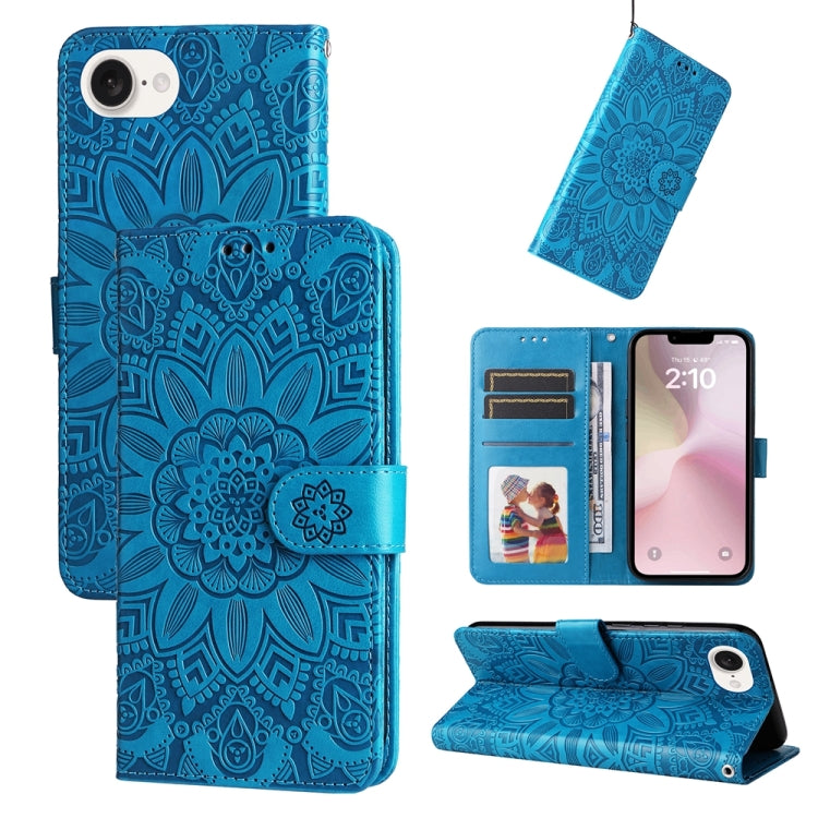 Estuche para teléfono de cuero con estampado de girasol en relieve, For iPhone 18 Pro / 17 Pro, For iPhone 18 Pro Max / 17 Pro Max, For iPhone 17e / 16e, For iPhone 17, For iPhone Air, For iPhone 16 Pro Max, For iPhone 16 Pro, For iPhone 16 Plus       ...