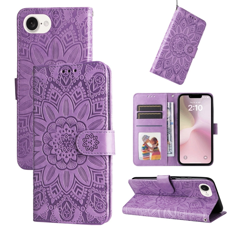 Estuche para teléfono de cuero con estampado de girasol en relieve, For iPhone 18 Pro / 17 Pro, For iPhone 18 Pro Max / 17 Pro Max, For iPhone 17e / 16e, For iPhone 17, For iPhone Air, For iPhone 16 Pro Max, For iPhone 16 Pro, For iPhone 16 Plus       ...