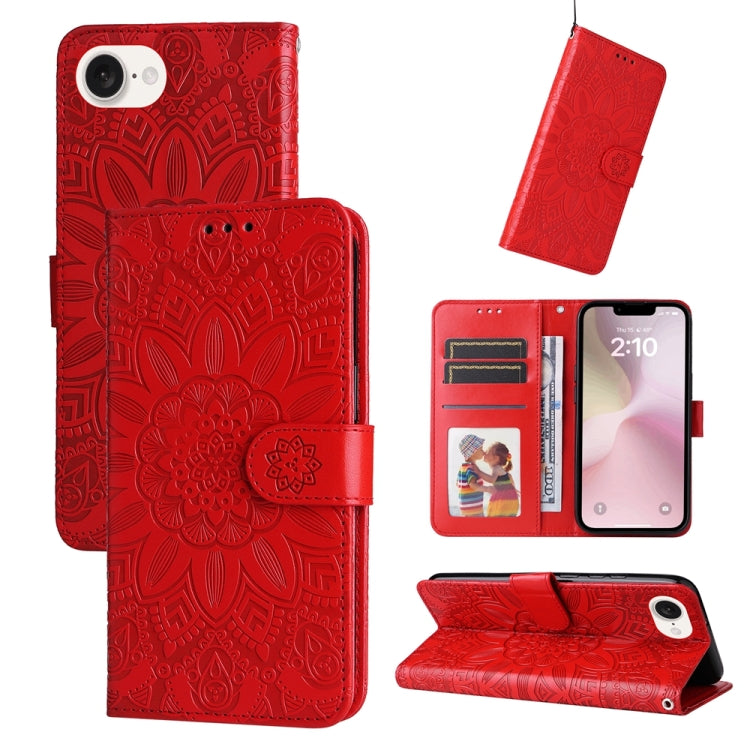 Estuche para teléfono de cuero con estampado de girasol en relieve, For iPhone 18 Pro / 17 Pro, For iPhone 18 Pro Max / 17 Pro Max, For iPhone 17e / 16e, For iPhone 17, For iPhone Air, For iPhone 16 Pro Max, For iPhone 16 Pro, For iPhone 16 Plus       ...
