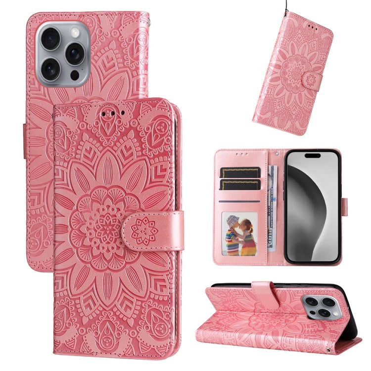 Estuche para teléfono de cuero con estampado de girasol en relieve, For iPhone 18 Pro / 17 Pro, For iPhone 18 Pro Max / 17 Pro Max, For iPhone 17e / 16e, For iPhone 17, For iPhone Air, For iPhone 16 Pro Max, For iPhone 16 Pro, For iPhone 16 Plus       ...