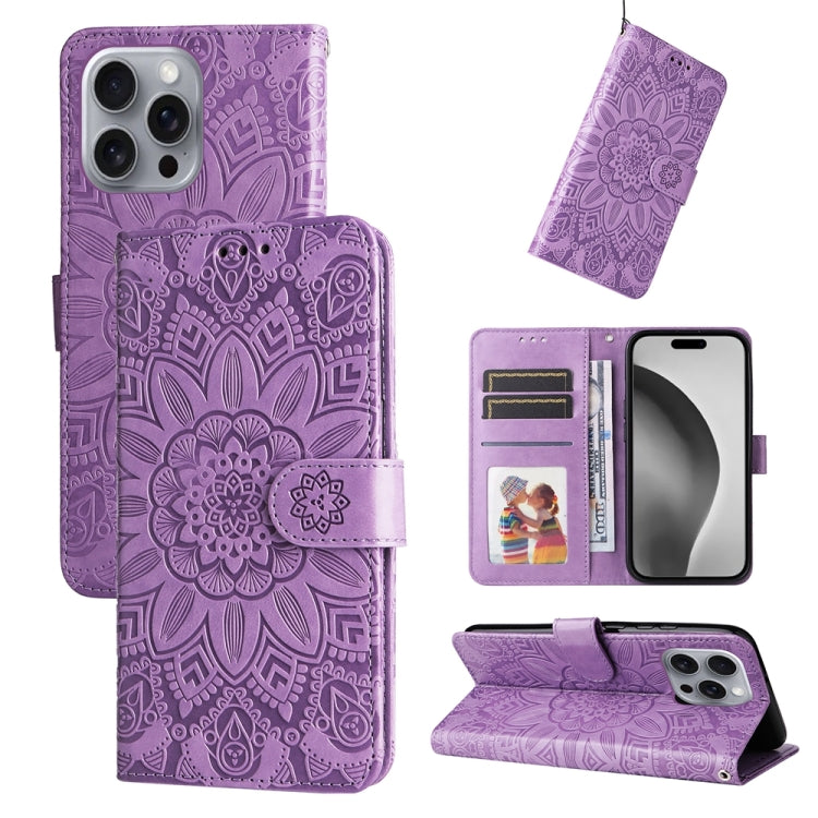 Estuche para teléfono de cuero con estampado de girasol en relieve, For iPhone 18 Pro / 17 Pro, For iPhone 18 Pro Max / 17 Pro Max, For iPhone 17e / 16e, For iPhone 17, For iPhone Air, For iPhone 16 Pro Max, For iPhone 16 Pro, For iPhone 16 Plus       ...