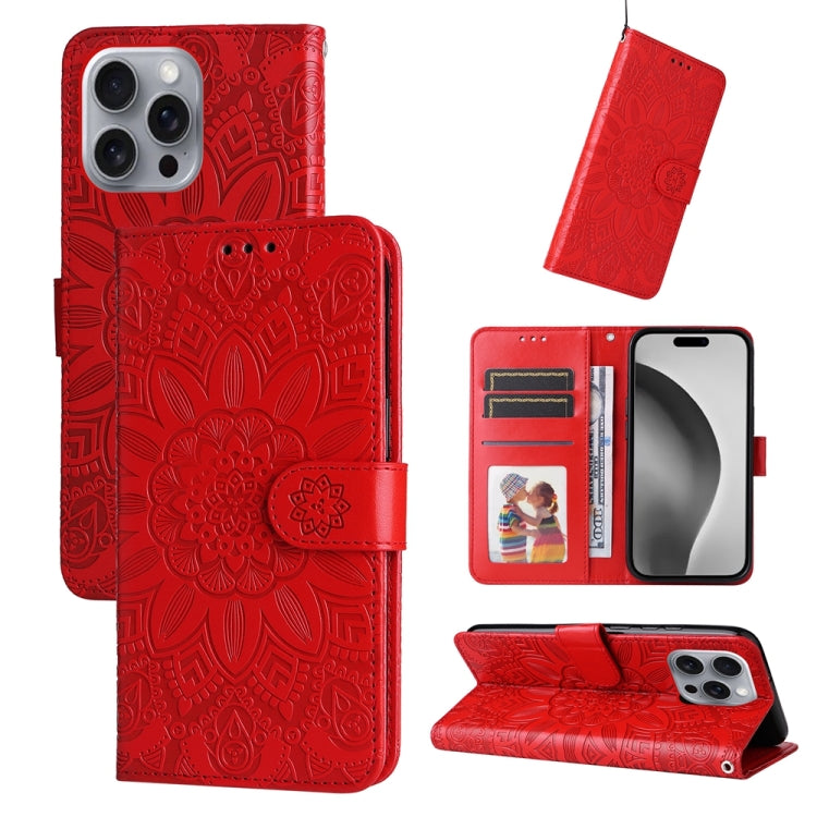 Estuche para teléfono de cuero con estampado de girasol en relieve, For iPhone 18 Pro / 17 Pro, For iPhone 18 Pro Max / 17 Pro Max, For iPhone 17e / 16e, For iPhone 17, For iPhone Air, For iPhone 16 Pro Max, For iPhone 16 Pro, For iPhone 16 Plus       ...