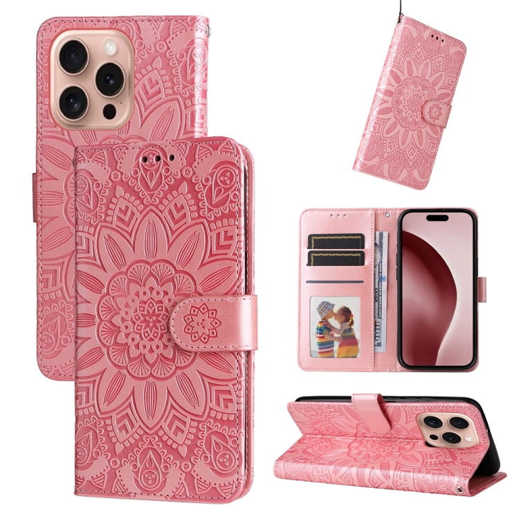 Estuche para teléfono de cuero con estampado de girasol en relieve, For iPhone 18 Pro / 17 Pro, For iPhone 18 Pro Max / 17 Pro Max, For iPhone 17e / 16e, For iPhone 17, For iPhone Air, For iPhone 16 Pro Max, For iPhone 16 Pro, For iPhone 16 Plus       ...