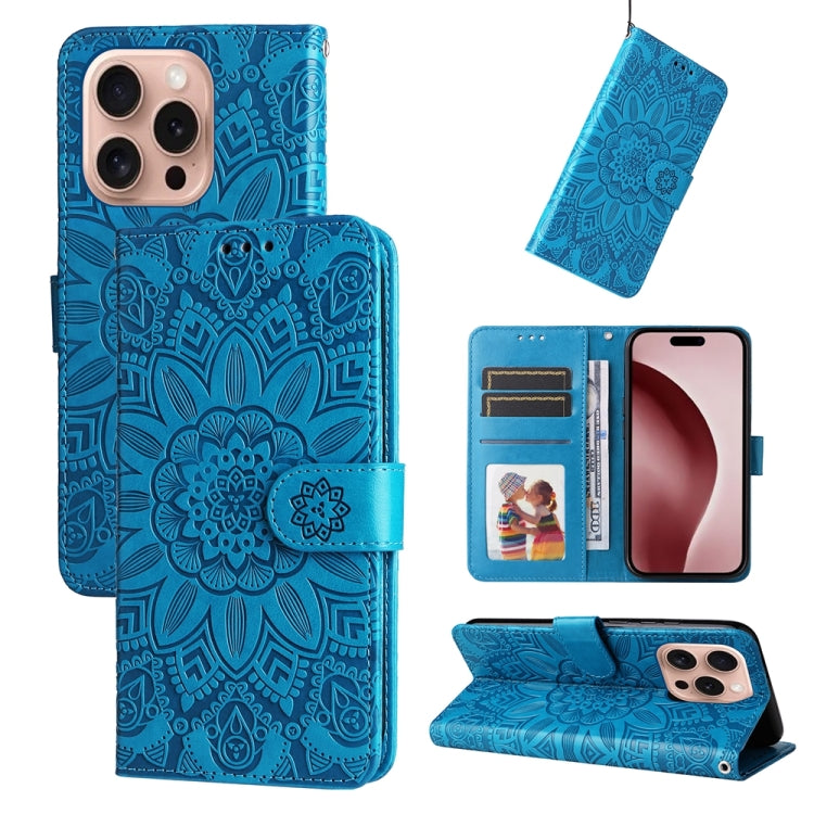 Estuche para teléfono de cuero con estampado de girasol en relieve, For iPhone 18 Pro / 17 Pro, For iPhone 18 Pro Max / 17 Pro Max, For iPhone 17e / 16e, For iPhone 17, For iPhone Air, For iPhone 16 Pro Max, For iPhone 16 Pro, For iPhone 16 Plus       ...