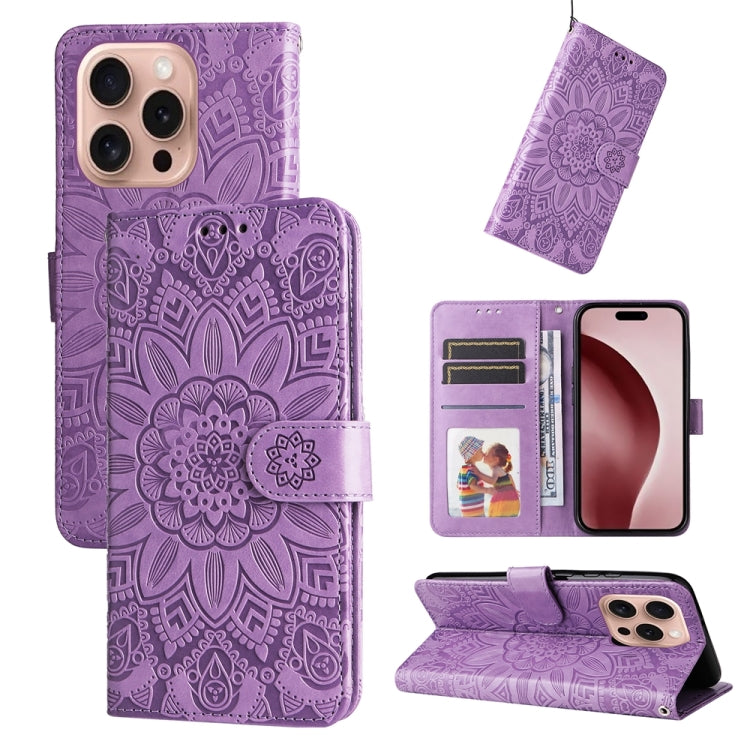 Estuche para teléfono de cuero con estampado de girasol en relieve, For iPhone 18 Pro / 17 Pro, For iPhone 18 Pro Max / 17 Pro Max, For iPhone 17e / 16e, For iPhone 17, For iPhone Air, For iPhone 16 Pro Max, For iPhone 16 Pro, For iPhone 16 Plus       ...