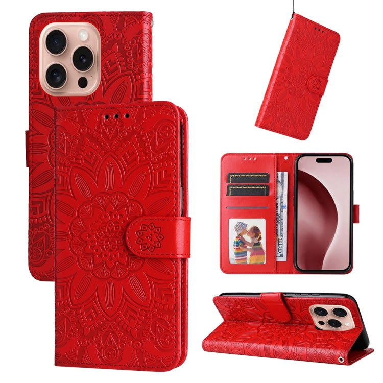 Estuche para teléfono de cuero con estampado de girasol en relieve, For iPhone 18 Pro / 17 Pro, For iPhone 18 Pro Max / 17 Pro Max, For iPhone 17e / 16e, For iPhone 17, For iPhone Air, For iPhone 16 Pro Max, For iPhone 16 Pro, For iPhone 16 Plus       ...