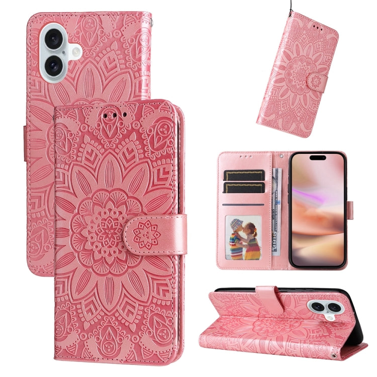 Estuche para teléfono de cuero con estampado de girasol en relieve, For iPhone 18 Pro / 17 Pro, For iPhone 18 Pro Max / 17 Pro Max, For iPhone 17e / 16e, For iPhone 17, For iPhone Air, For iPhone 16 Pro Max, For iPhone 16 Pro, For iPhone 16 Plus       ...