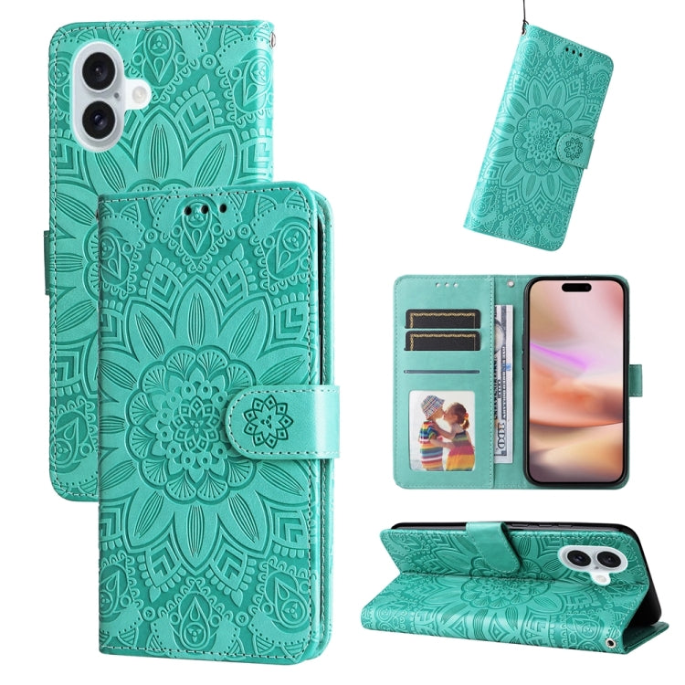 Estuche para teléfono de cuero con estampado de girasol en relieve, For iPhone 18 Pro / 17 Pro, For iPhone 18 Pro Max / 17 Pro Max, For iPhone 17e / 16e, For iPhone 17, For iPhone Air, For iPhone 16 Pro Max, For iPhone 16 Pro, For iPhone 16 Plus       ...