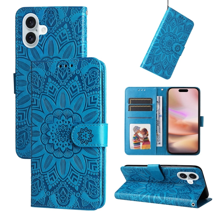 Estuche para teléfono de cuero con estampado de girasol en relieve, For iPhone 18 Pro / 17 Pro, For iPhone 18 Pro Max / 17 Pro Max, For iPhone 17e / 16e, For iPhone 17, For iPhone Air, For iPhone 16 Pro Max, For iPhone 16 Pro, For iPhone 16 Plus       ...