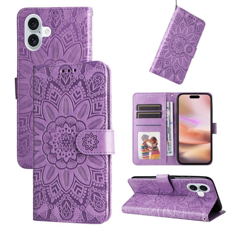 Estuche para teléfono de cuero con estampado de girasol en relieve, For iPhone 18 Pro / 17 Pro, For iPhone 18 Pro Max / 17 Pro Max, For iPhone 17e / 16e, For iPhone 17, For iPhone Air, For iPhone 16 Pro Max, For iPhone 16 Pro, For iPhone 16 Plus       ...