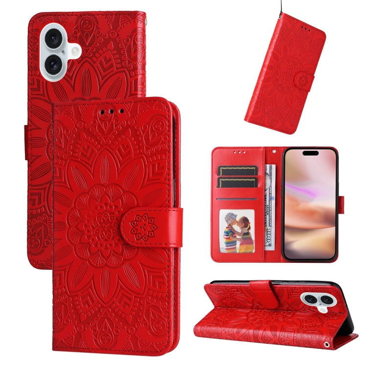 Estuche para teléfono de cuero con estampado de girasol en relieve, For iPhone 18 Pro / 17 Pro, For iPhone 18 Pro Max / 17 Pro Max, For iPhone 17e / 16e, For iPhone 17, For iPhone Air, For iPhone 16 Pro Max, For iPhone 16 Pro, For iPhone 16 Plus       ...