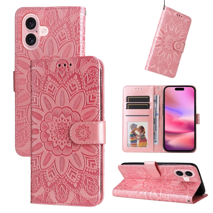 Estuche para teléfono de cuero con estampado de girasol en relieve, For iPhone 18 Pro / 17 Pro, For iPhone 18 Pro Max / 17 Pro Max, For iPhone 17e / 16e, For iPhone 17, For iPhone Air, For iPhone 16 Pro Max, For iPhone 16 Pro, For iPhone 16 Plus       ...