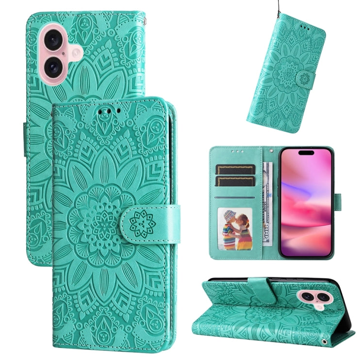 Estuche para teléfono de cuero con estampado de girasol en relieve, For iPhone 18 Pro / 17 Pro, For iPhone 18 Pro Max / 17 Pro Max, For iPhone 17e / 16e, For iPhone 17, For iPhone Air, For iPhone 16 Pro Max, For iPhone 16 Pro, For iPhone 16 Plus       ...