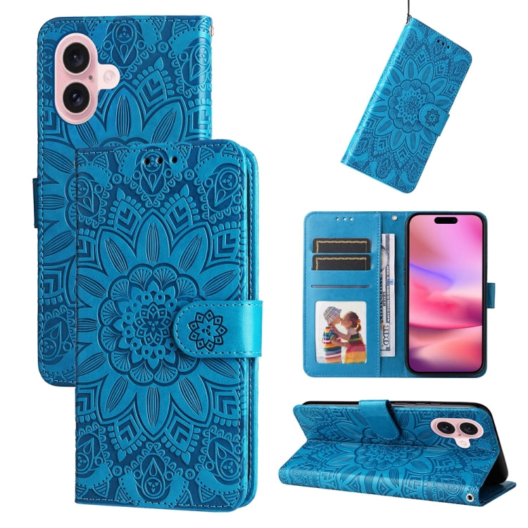 Estuche para teléfono de cuero con estampado de girasol en relieve, For iPhone 18 Pro / 17 Pro, For iPhone 18 Pro Max / 17 Pro Max, For iPhone 17e / 16e, For iPhone 17, For iPhone Air, For iPhone 16 Pro Max, For iPhone 16 Pro, For iPhone 16 Plus       ...