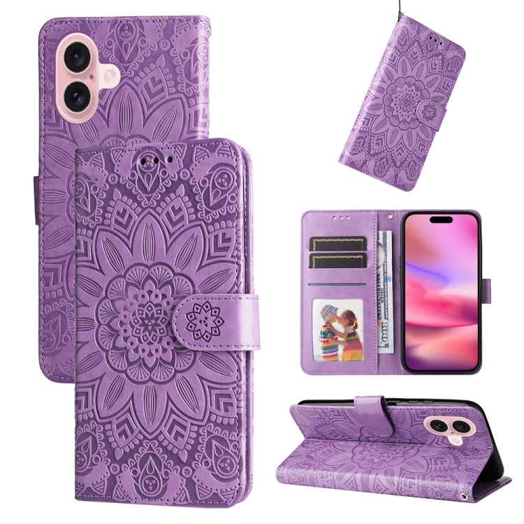 Estuche para teléfono de cuero con estampado de girasol en relieve, For iPhone 18 Pro / 17 Pro, For iPhone 18 Pro Max / 17 Pro Max, For iPhone 17e / 16e, For iPhone 17, For iPhone Air, For iPhone 16 Pro Max, For iPhone 16 Pro, For iPhone 16 Plus       ...