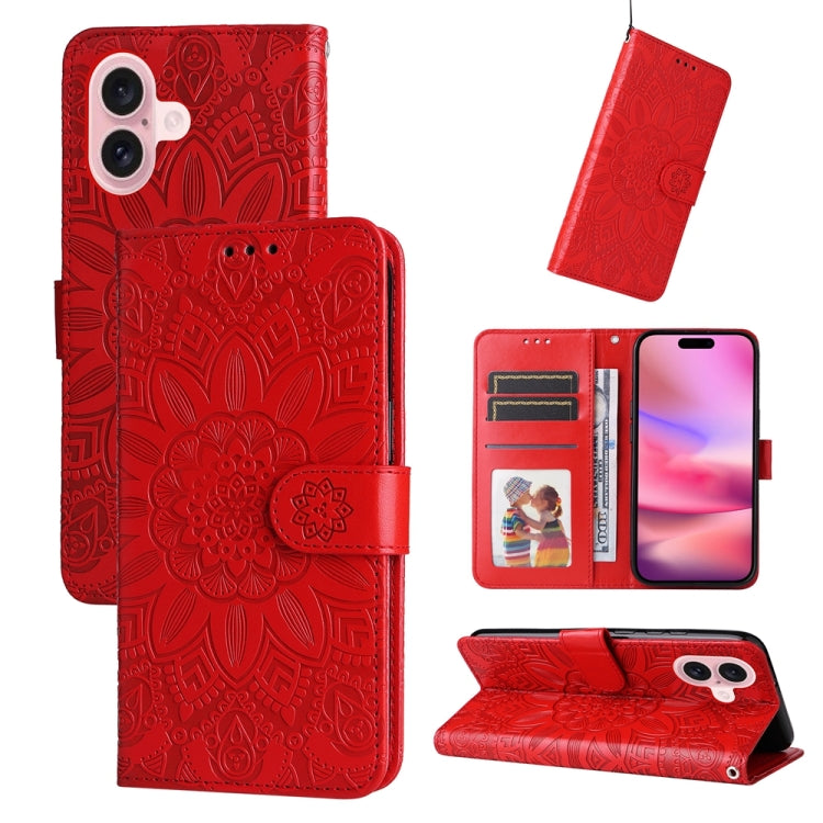 Estuche para teléfono de cuero con estampado de girasol en relieve, For iPhone 18 Pro / 17 Pro, For iPhone 18 Pro Max / 17 Pro Max, For iPhone 17e / 16e, For iPhone 17, For iPhone Air, For iPhone 16 Pro Max, For iPhone 16 Pro, For iPhone 16 Plus       ...