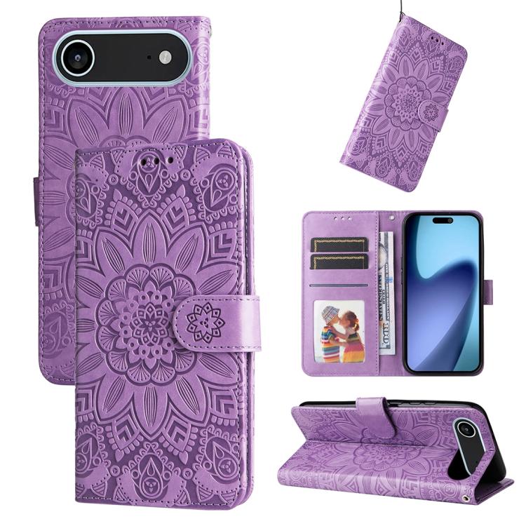 Estuche para teléfono de cuero con estampado de girasol en relieve, For iPhone 18 Pro / 17 Pro, For iPhone 18 Pro Max / 17 Pro Max, For iPhone 17e / 16e, For iPhone 17, For iPhone Air, For iPhone 16 Pro Max, For iPhone 16 Pro, For iPhone 16 Plus       ...