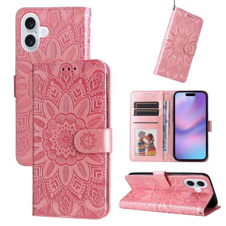 Estuche para teléfono de cuero con estampado de girasol en relieve, For iPhone 18 Pro / 17 Pro, For iPhone 18 Pro Max / 17 Pro Max, For iPhone 17e / 16e, For iPhone 17, For iPhone Air, For iPhone 16 Pro Max, For iPhone 16 Pro, For iPhone 16 Plus       ...