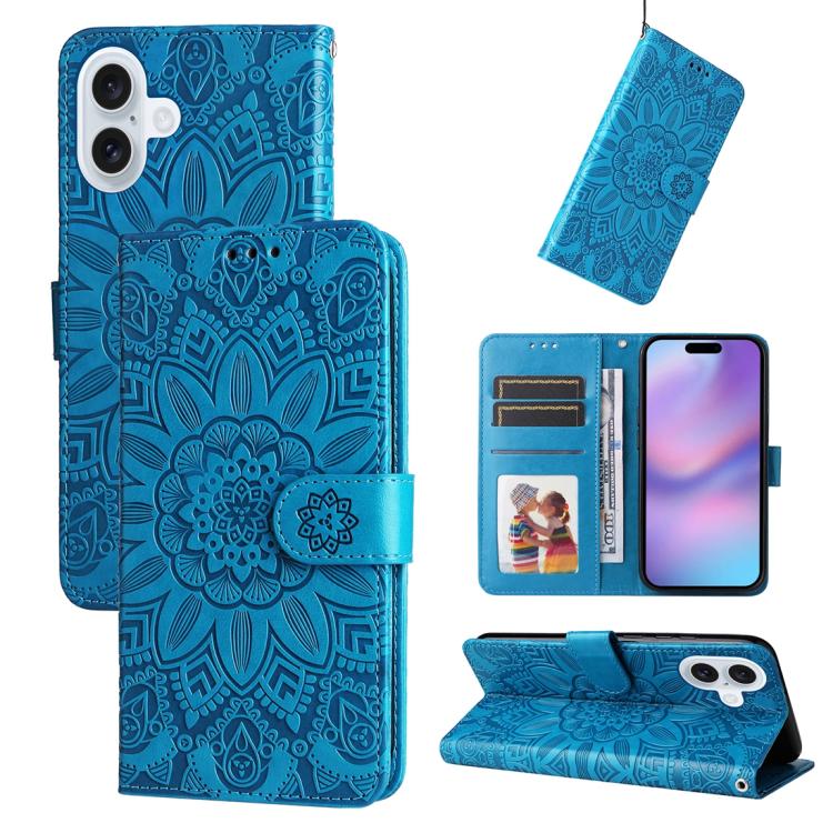 Estuche para teléfono de cuero con estampado de girasol en relieve, For iPhone 18 Pro / 17 Pro, For iPhone 18 Pro Max / 17 Pro Max, For iPhone 17e / 16e, For iPhone 17, For iPhone Air, For iPhone 16 Pro Max, For iPhone 16 Pro, For iPhone 16 Plus       ...