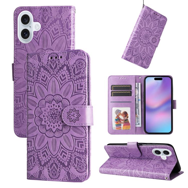 Estuche para teléfono de cuero con estampado de girasol en relieve, For iPhone 18 Pro / 17 Pro, For iPhone 18 Pro Max / 17 Pro Max, For iPhone 17e / 16e, For iPhone 17, For iPhone Air, For iPhone 16 Pro Max, For iPhone 16 Pro, For iPhone 16 Plus       ...