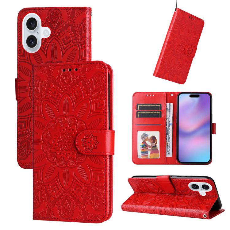 Estuche para teléfono de cuero con estampado de girasol en relieve, For iPhone 18 Pro / 17 Pro, For iPhone 18 Pro Max / 17 Pro Max, For iPhone 17e / 16e, For iPhone 17, For iPhone Air, For iPhone 16 Pro Max, For iPhone 16 Pro, For iPhone 16 Plus       ...