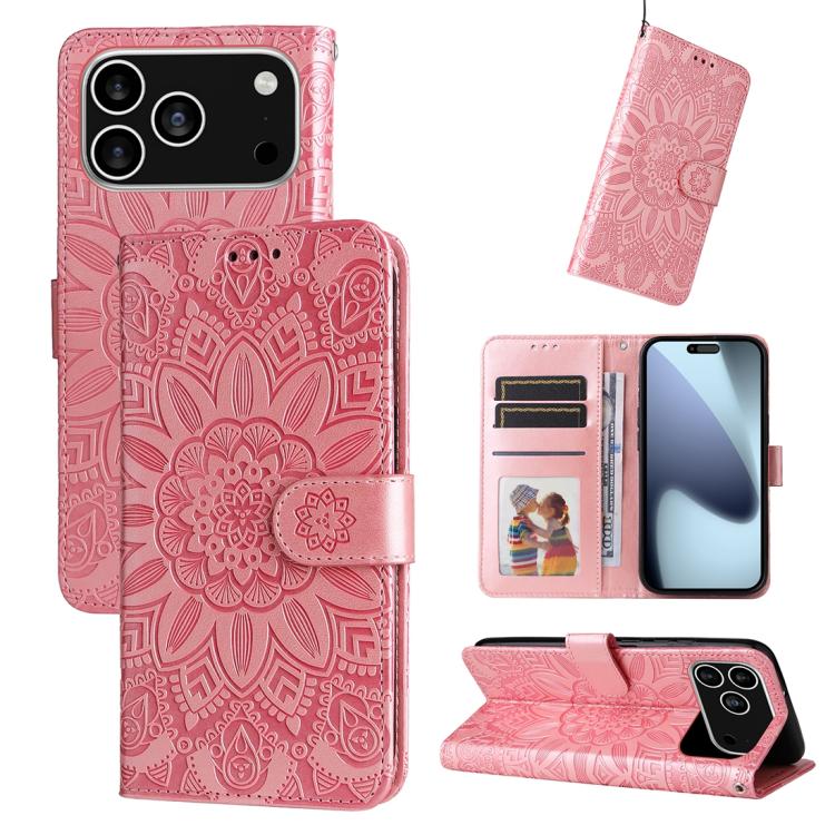 Estuche para teléfono de cuero con estampado de girasol en relieve, For iPhone 18 Pro / 17 Pro, For iPhone 18 Pro Max / 17 Pro Max, For iPhone 17e / 16e, For iPhone 17, For iPhone Air, For iPhone 16 Pro Max, For iPhone 16 Pro, For iPhone 16 Plus       ...