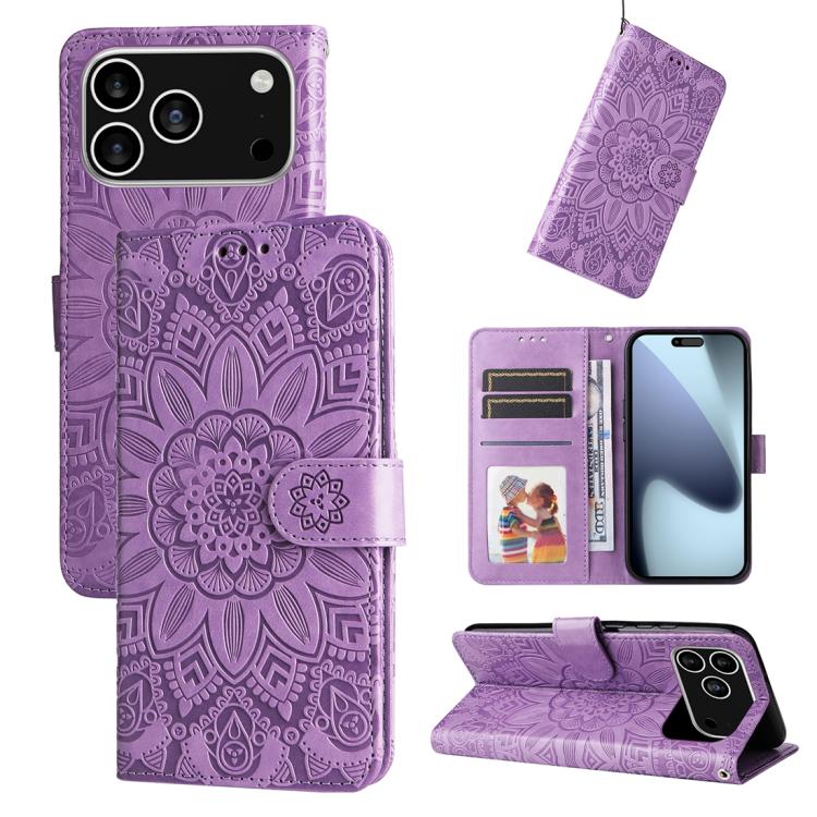 Estuche para teléfono de cuero con estampado de girasol en relieve, For iPhone 18 Pro / 17 Pro, For iPhone 18 Pro Max / 17 Pro Max, For iPhone 17e / 16e, For iPhone 17, For iPhone Air, For iPhone 16 Pro Max, For iPhone 16 Pro, For iPhone 16 Plus       ...