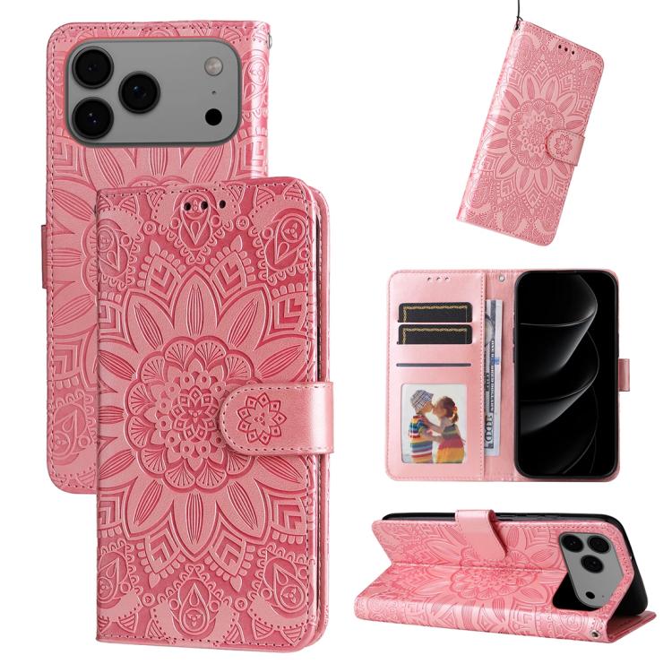 Estuche para teléfono de cuero con estampado de girasol en relieve, For iPhone 18 Pro / 17 Pro, For iPhone 18 Pro Max / 17 Pro Max, For iPhone 17e / 16e, For iPhone 17, For iPhone Air, For iPhone 16 Pro Max, For iPhone 16 Pro, For iPhone 16 Plus       ...