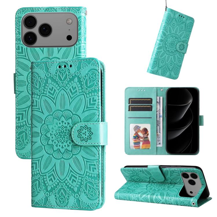 Estuche para teléfono de cuero con estampado de girasol en relieve, For iPhone 18 Pro / 17 Pro, For iPhone 18 Pro Max / 17 Pro Max, For iPhone 17e / 16e, For iPhone 17, For iPhone Air, For iPhone 16 Pro Max, For iPhone 16 Pro, For iPhone 16 Plus       ...
