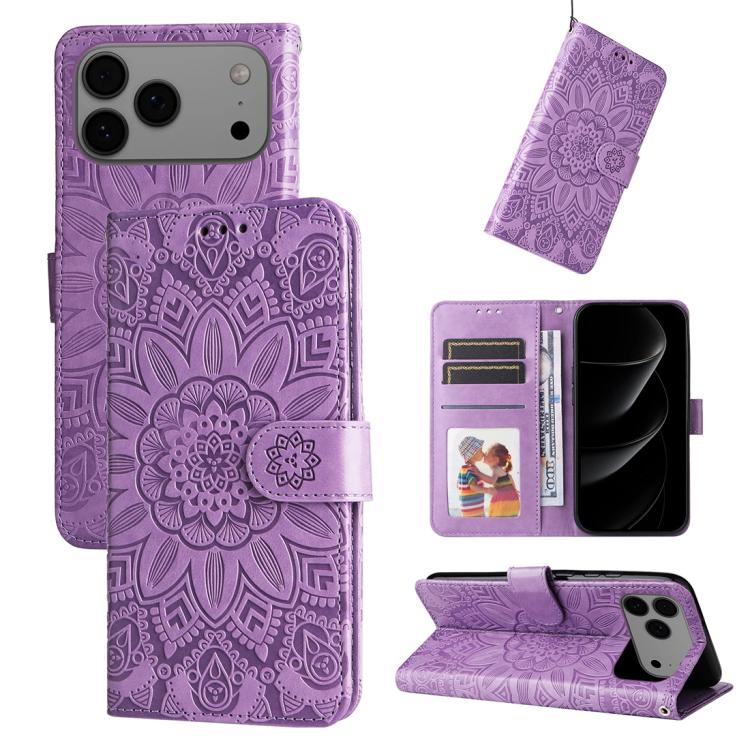 Estuche para teléfono de cuero con estampado de girasol en relieve, For iPhone 18 Pro / 17 Pro, For iPhone 18 Pro Max / 17 Pro Max, For iPhone 17e / 16e, For iPhone 17, For iPhone Air, For iPhone 16 Pro Max, For iPhone 16 Pro, For iPhone 16 Plus       ...