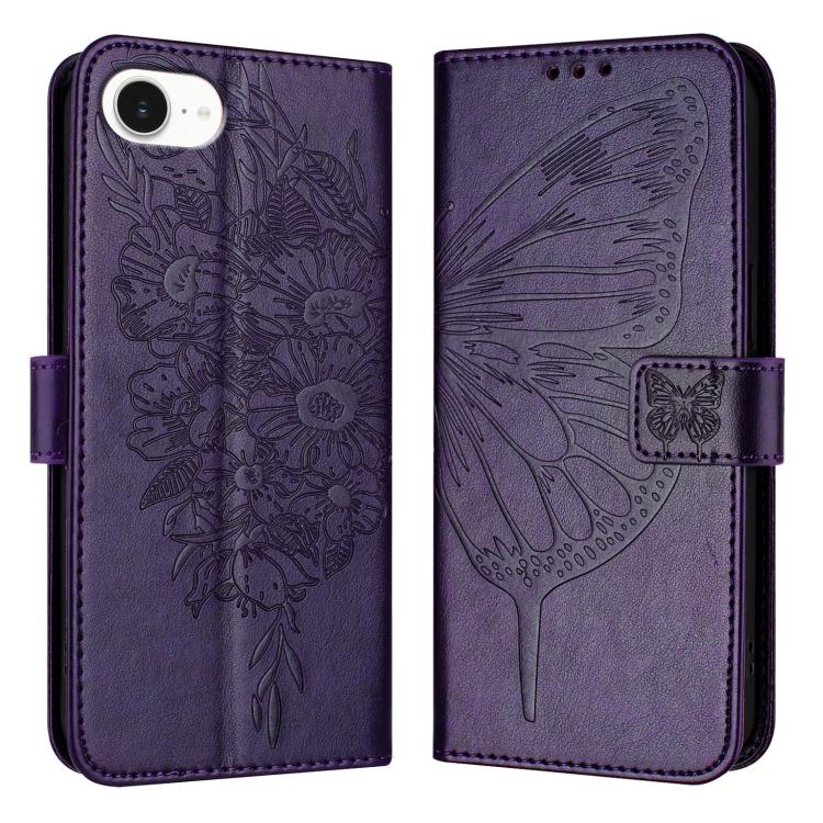 Estuche para teléfono de cuero con mariposa en relieve, For iPhone 18 Pro / 17 Pro, For iPhone 18 Pro Max / 17 Pro Max, For iPhone 17e / 16e, For iPhone 17, For iPhone Air, For iPhone 16 Pro Max