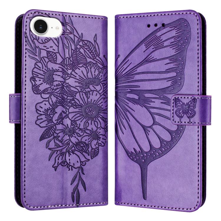 Estuche para teléfono de cuero con mariposa en relieve, For iPhone 18 Pro / 17 Pro, For iPhone 18 Pro Max / 17 Pro Max, For iPhone 17e / 16e, For iPhone 17, For iPhone Air, For iPhone 16 Pro Max