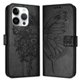 Estuche para teléfono de cuero con mariposa en relieve, For iPhone 16 Pro, For iPhone 16 Plus, For iPhone 16, For iPhone 15 Pro Max, For iPhone 15 Pro, For iPhone 15 Plus