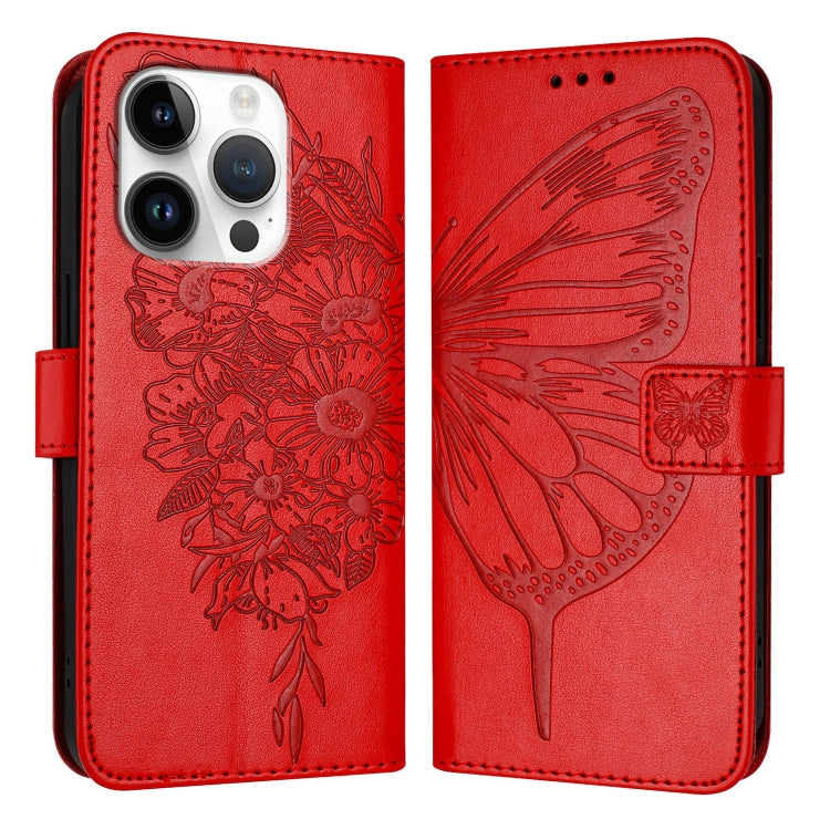 Estuche para teléfono de cuero con mariposa en relieve, For iPhone 16 Pro, For iPhone 16 Plus, For iPhone 16, For iPhone 15 Pro Max, For iPhone 15 Pro, For iPhone 15 Plus