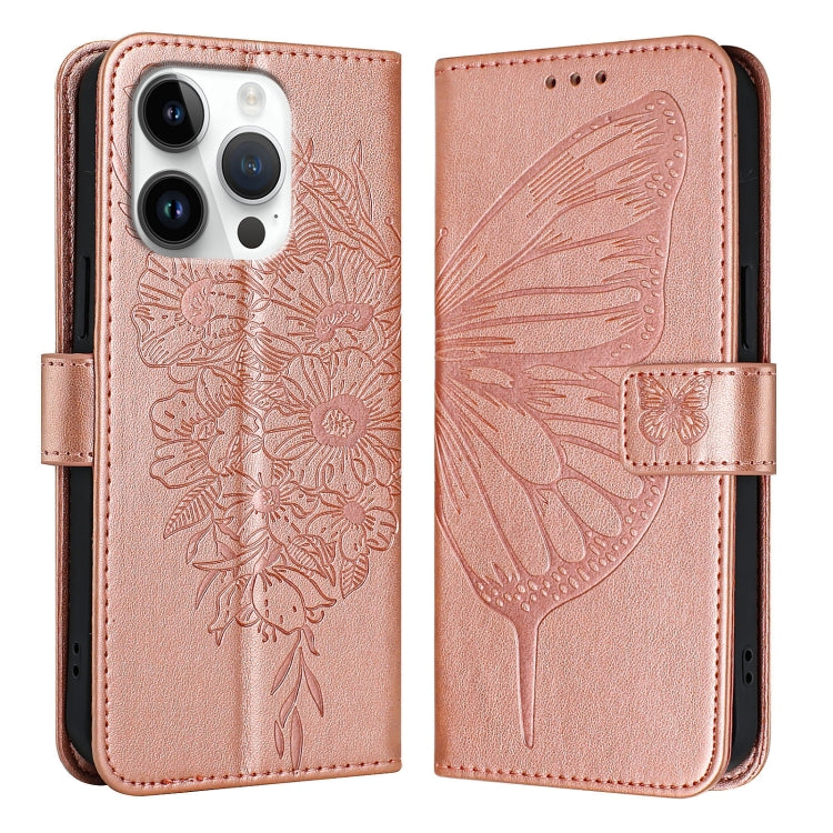 Estuche para teléfono de cuero con mariposa en relieve, For iPhone 16 Pro, For iPhone 16 Plus, For iPhone 16, For iPhone 15 Pro Max, For iPhone 15 Pro, For iPhone 15 Plus