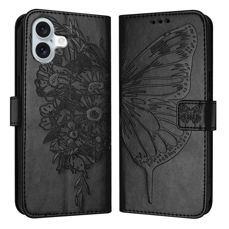 Estuche para teléfono de cuero con mariposa en relieve, For iPhone 16 Pro, For iPhone 16 Plus, For iPhone 16, For iPhone 15 Pro Max, For iPhone 15 Pro, For iPhone 15 Plus