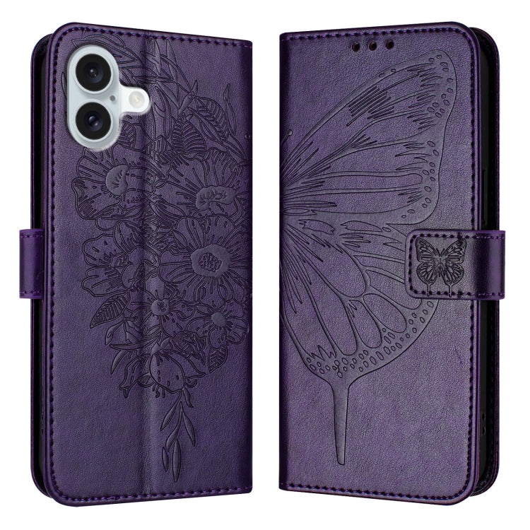 Estuche para teléfono de cuero con mariposa en relieve, For iPhone 16 Pro, For iPhone 16 Plus, For iPhone 16, For iPhone 15 Pro Max, For iPhone 15 Pro, For iPhone 15 Plus