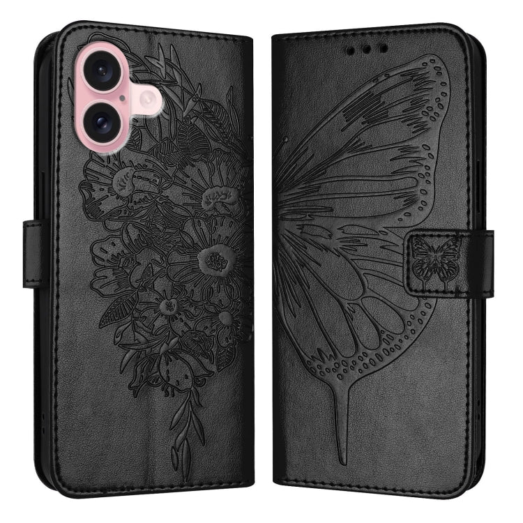 Estuche para teléfono de cuero con mariposa en relieve, For iPhone 16 Pro, For iPhone 16 Plus, For iPhone 16, For iPhone 15 Pro Max, For iPhone 15 Pro, For iPhone 15 Plus