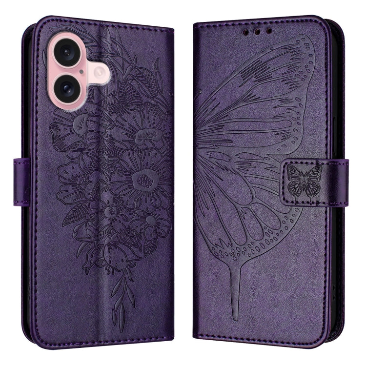 Estuche para teléfono de cuero con mariposa en relieve, For iPhone 16 Pro, For iPhone 16 Plus, For iPhone 16, For iPhone 15 Pro Max, For iPhone 15 Pro, For iPhone 15 Plus