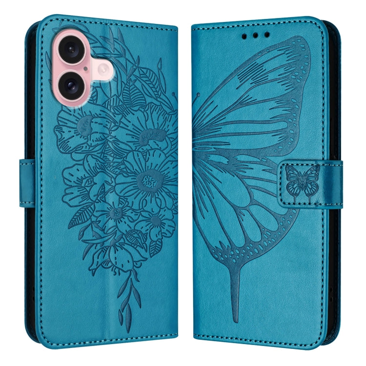 Estuche para teléfono de cuero con mariposa en relieve, For iPhone 16 Pro, For iPhone 16 Plus, For iPhone 16, For iPhone 15 Pro Max, For iPhone 15 Pro, For iPhone 15 Plus