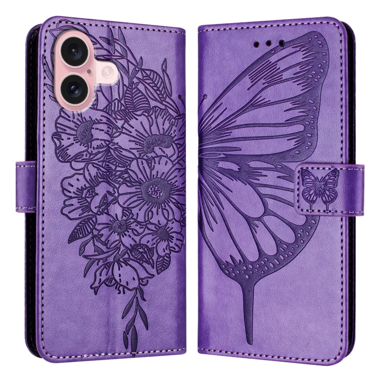 Estuche para teléfono de cuero con mariposa en relieve, For iPhone 16 Pro, For iPhone 16 Plus, For iPhone 16, For iPhone 15 Pro Max, For iPhone 15 Pro, For iPhone 15 Plus