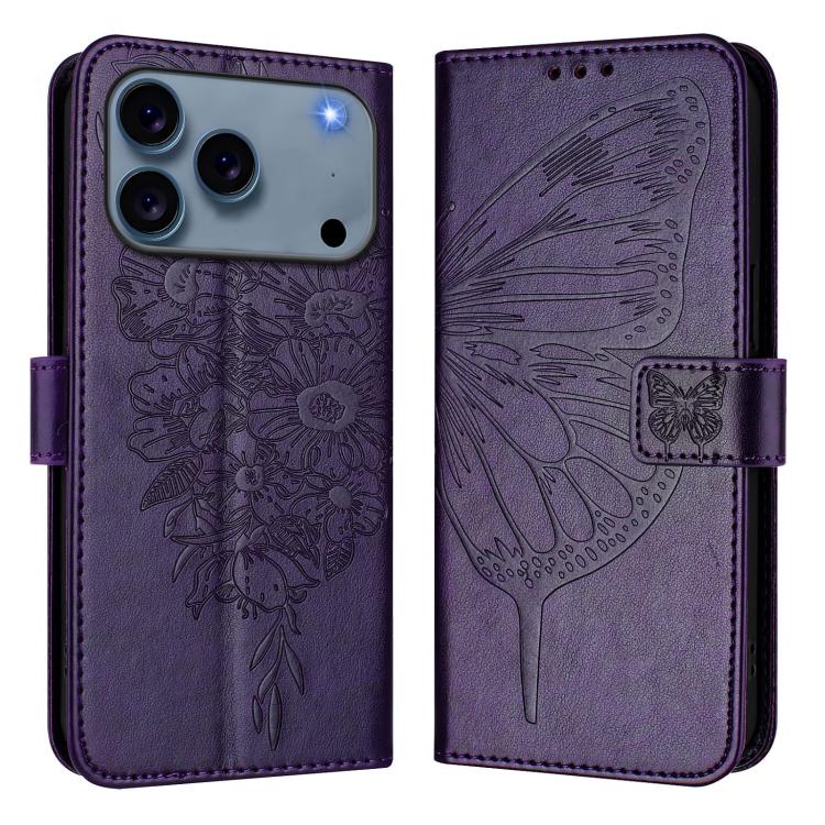 Estuche para teléfono de cuero con mariposa en relieve, For iPhone 18 Pro / 17 Pro, For iPhone 18 Pro Max / 17 Pro Max, For iPhone 17e / 16e, For iPhone 17, For iPhone Air, For iPhone 16 Pro Max