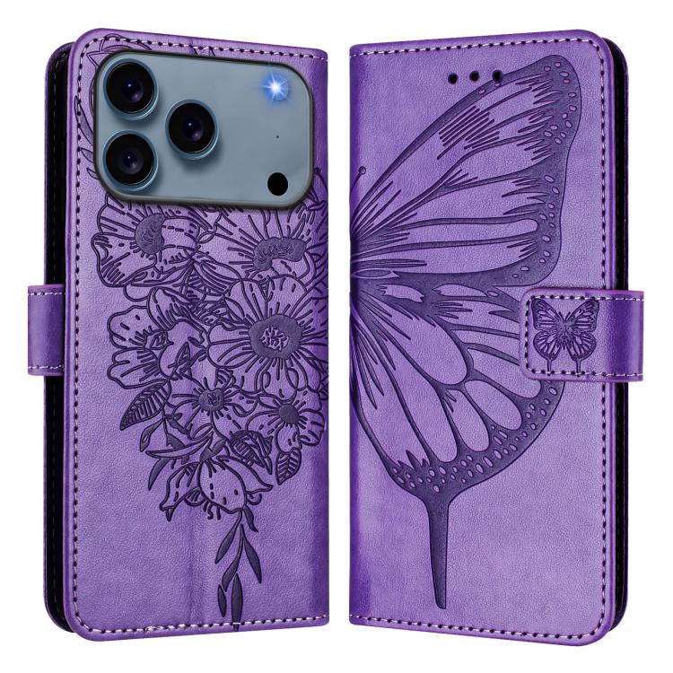 Estuche para teléfono de cuero con mariposa en relieve, For iPhone 18 Pro / 17 Pro, For iPhone 18 Pro Max / 17 Pro Max, For iPhone 17e / 16e, For iPhone 17, For iPhone Air, For iPhone 16 Pro Max