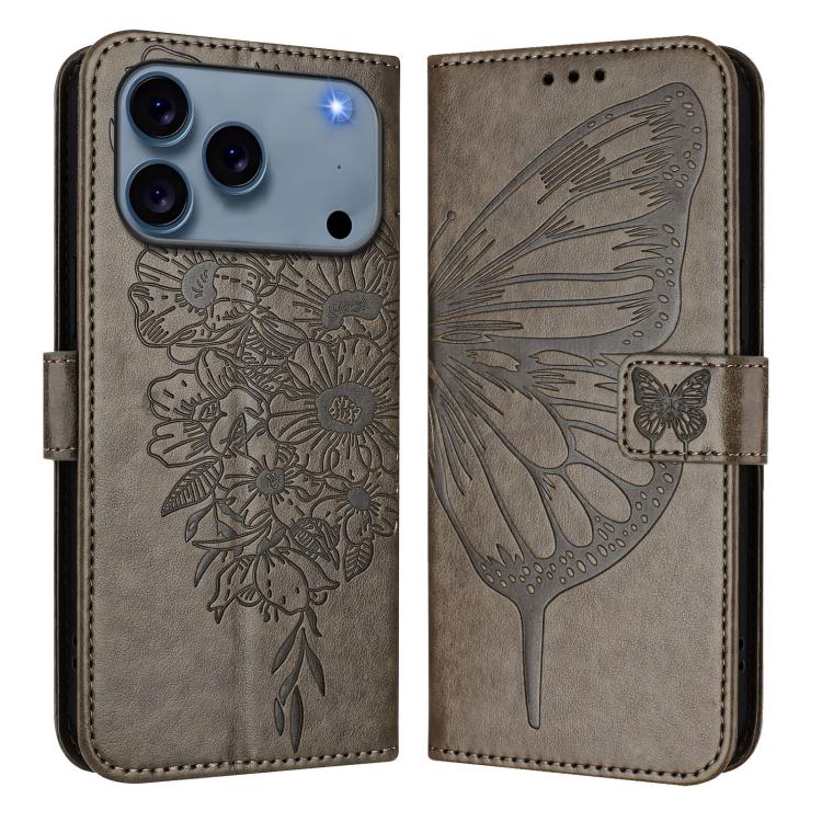 Estuche para teléfono de cuero con mariposa en relieve, For iPhone 18 Pro / 17 Pro, For iPhone 18 Pro Max / 17 Pro Max, For iPhone 17e / 16e, For iPhone 17, For iPhone Air, For iPhone 16 Pro Max