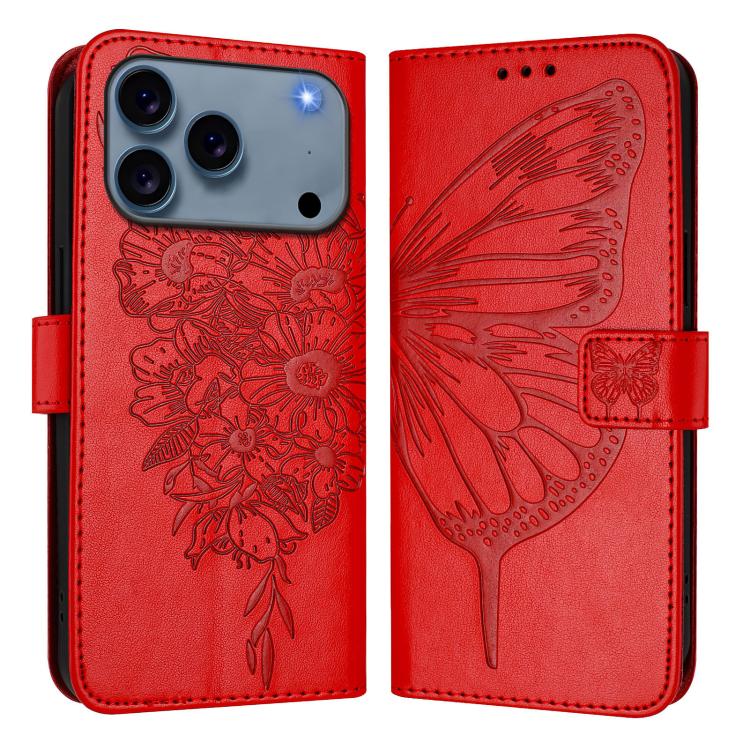 Estuche para teléfono de cuero con mariposa en relieve, For iPhone 18 Pro / 17 Pro, For iPhone 18 Pro Max / 17 Pro Max, For iPhone 17e / 16e, For iPhone 17, For iPhone Air, For iPhone 16 Pro Max